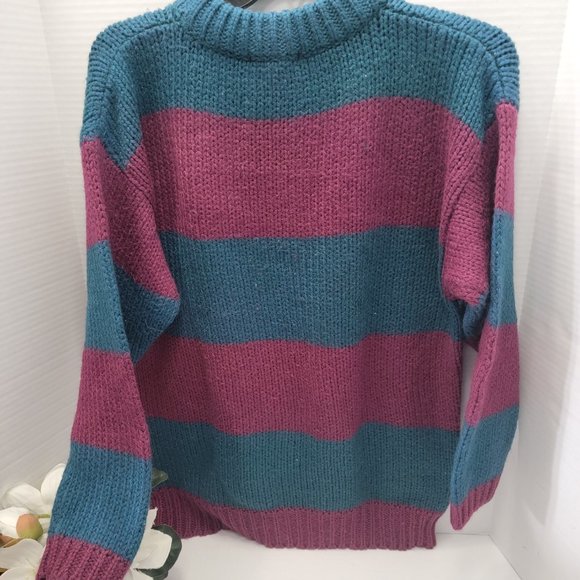 Vintage Susann d oversized Knit Womens Pullover Sweater Teal Purple Orange M - Picture 8 of 10